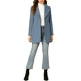 thumbnail image 2 of MODA NOVA Juniors Shawl Collar Single Breasted Mid-Thigh Winter Overcoat Gray Blue M, 2 of 6