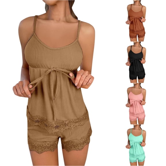 CAIVO Women Camis With Shorts Solid Color Cozy Home Wear Pajamas Set Tops With Bottoms Comfort Homewear