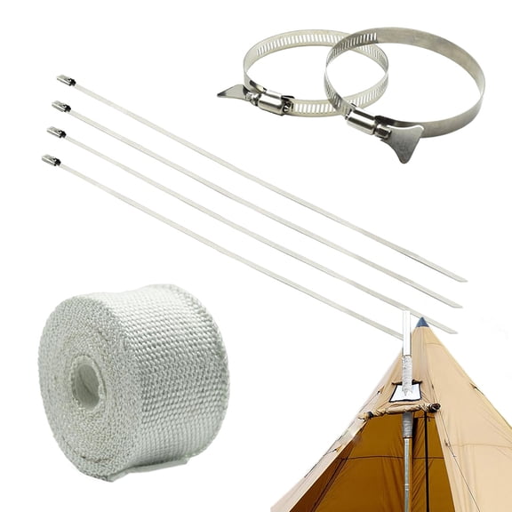 sunsanly Camping Tent Fireproof Pipe Wrap with 2 Clamps Anti-Scalding Heat-Resistant Outdoor Tent Stove Flue Protector Ribbon Webbing Fiberglass Insulation Tape