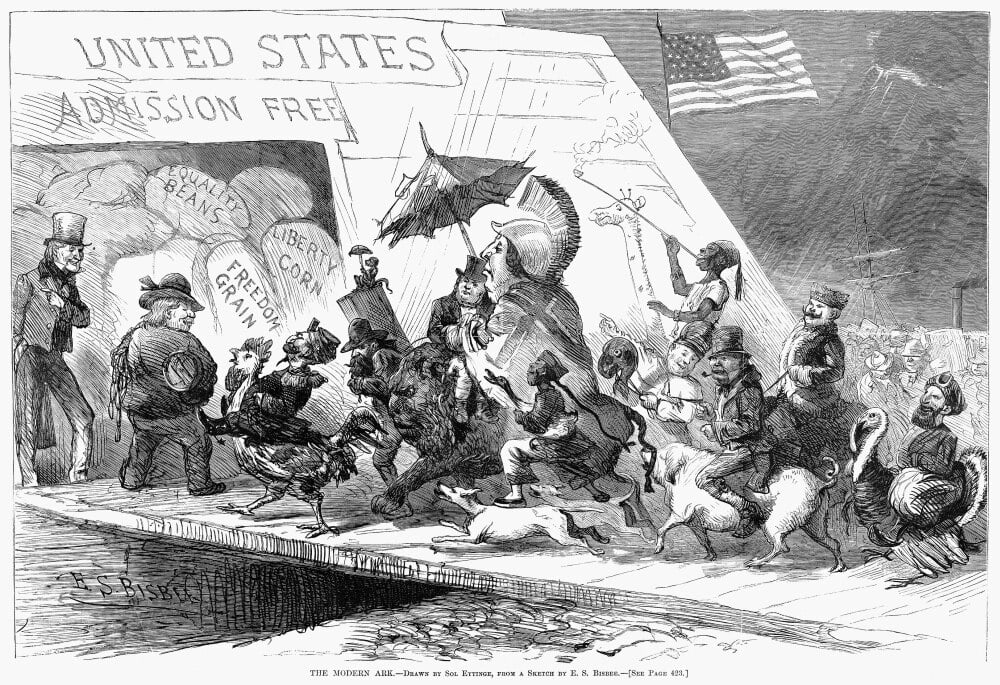 Immigration Cartoon, 1871. /N'The Modern Ark.' Immigrants From All Over