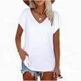 thumbnail image 5 of White Women's Short Sleeve T-shirt, 2023 European And American Fashion Solid Color Slit V Neck Short Sleeved Ladies T Shirt,Women's Short sleeve T-shirt 3XL, 5 of 5