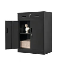 CJF Metal Storage Cabinet, 36" H Locking Storage Cabinet with 1 Drawers and Adjustable Shelf, Steel Cabinets for Office, Garage, Home (Black)
