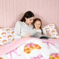 thumbnail image 4 of Erosebridal Pastel Satin Bow Ribbon Twin Comforter Sets for Girls, Romantic Floral Print Bedding Set, Pink Reversible 2-Piece 1 Comforter and 1 Pillowcase, 4 of 6