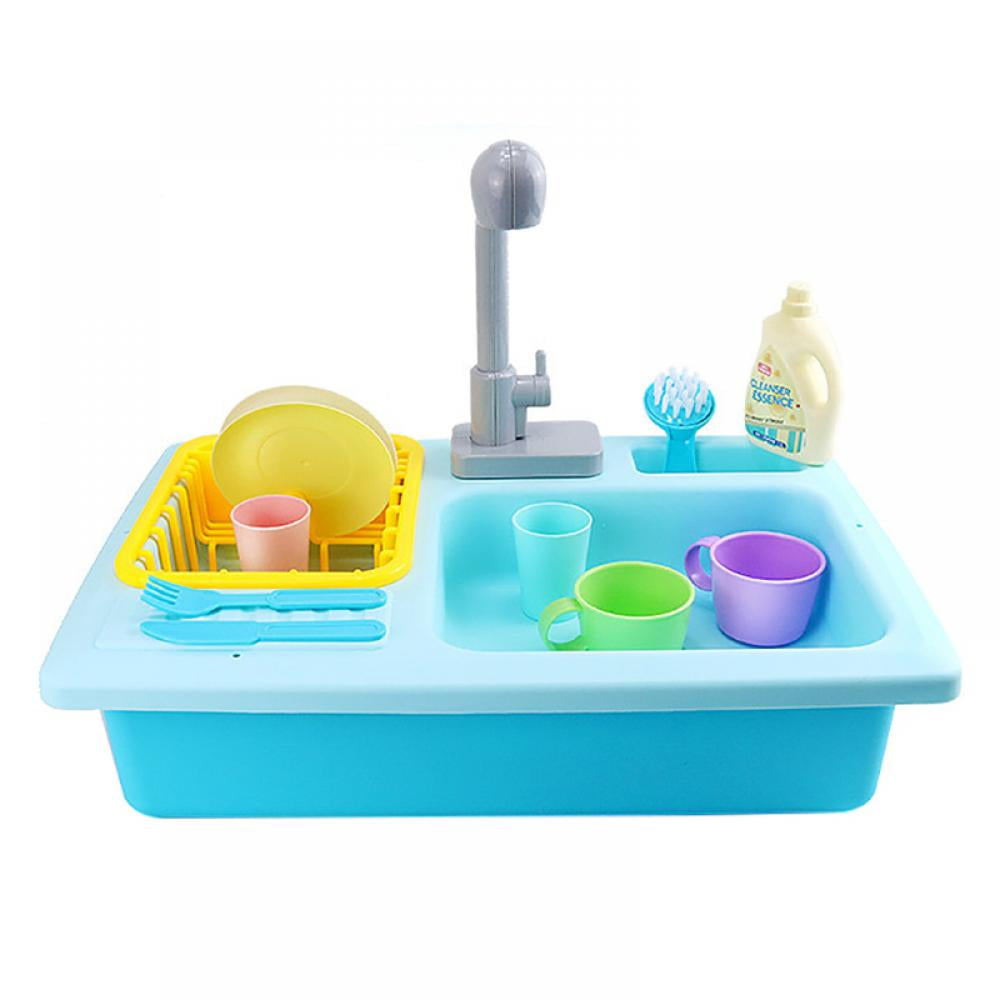 Water Faucet & Drain Play Cooking Stove for Boys Girls Educational Gifts 41pcs Pretend Wash-up Kitchen Sink Play Set Includes Cutting Toys Kitchenware 