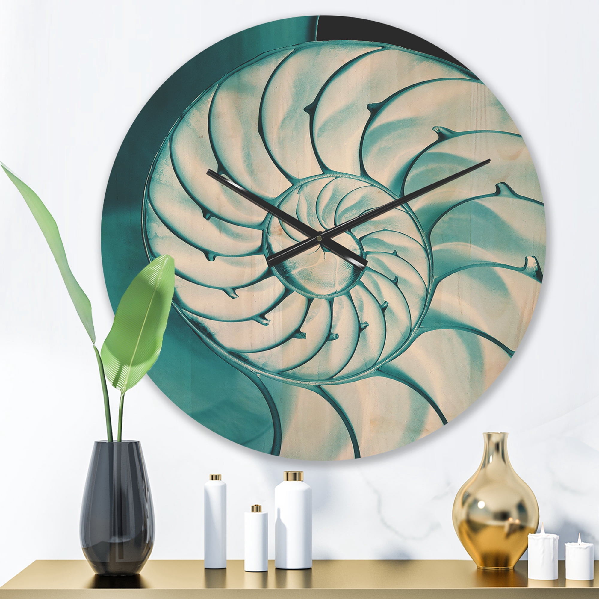 Designart 'Close Up of Chambered Nautilus Shell ' Modern Wood Wall Clock