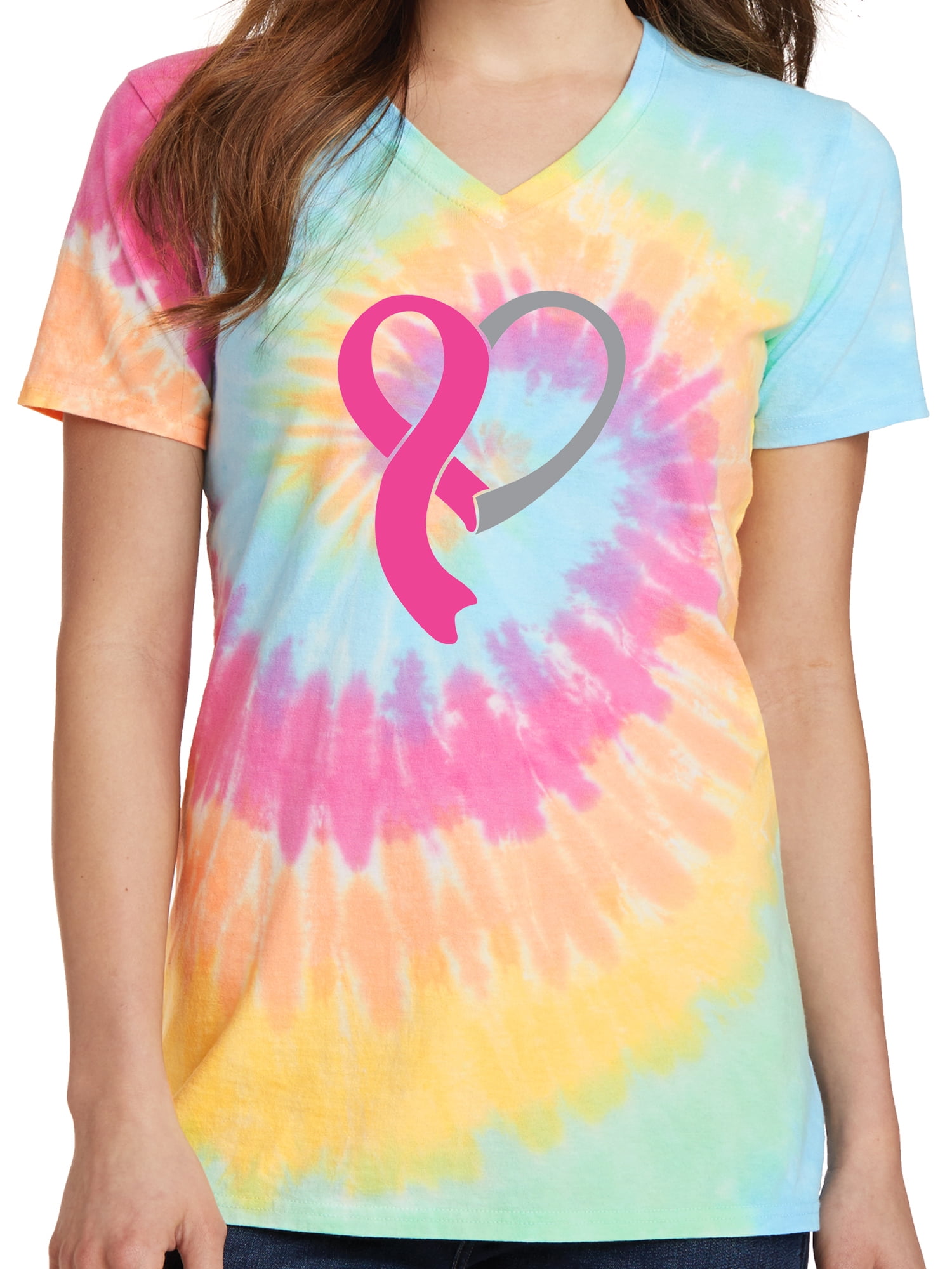 Buy Cool Shirts Ladies Breast Cancer Awareness Heart Ribbon Tie Dye