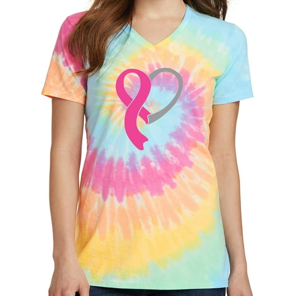 Ladies Breast Cancer Awareness "Heart Ribbon" Tie Dye Tee - 4XL