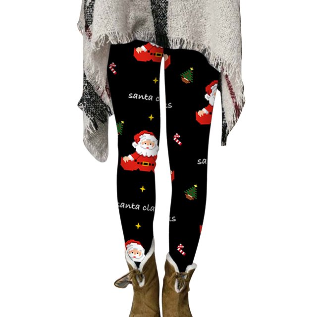 Gibobby Pantimedias para Mujer Cómodas y Cálidas Leggings de mujer Pantalones de bota con estampado navideño Pantalones de cintura cómodos (Negro, XL)