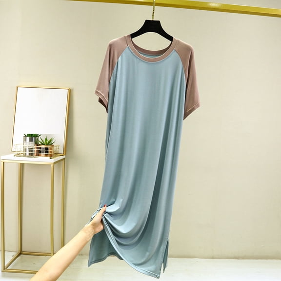 Roncen Nightgowns for Women Bamboo Viscose Sleep Shirts Short Sleeve Nightshirt Casual Sleepdress Soft Sleepwear S-M