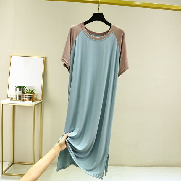 Camisón largo para mujer, color liso, cuello en V, manga larga, para el hogar