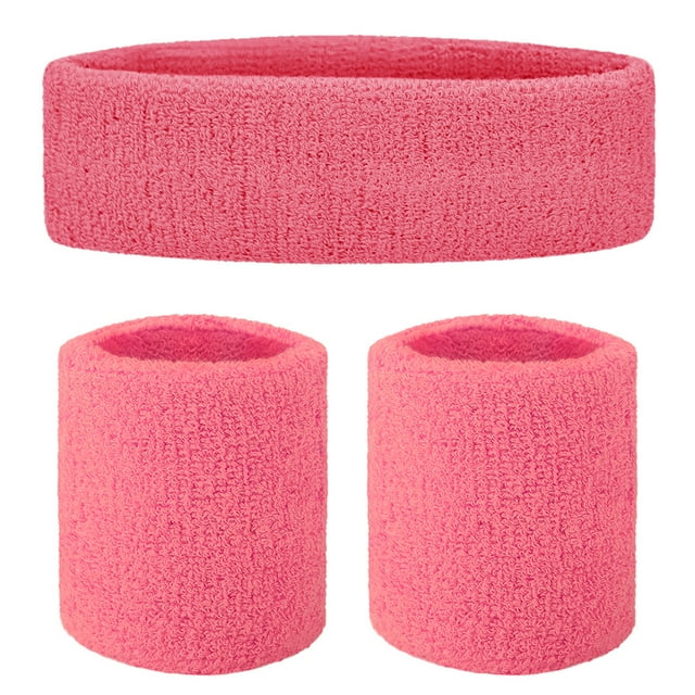 GOGO Sweatband Set Sports Athletic Exercise Headband Wristband Set Pink