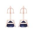 thumbnail image 4 of 4 Ct Princess Cut Studs Blue Sapphire 14K Rose Solid Solid Gold Everyday Dainty Earrings Screw Back, 4 of 7
