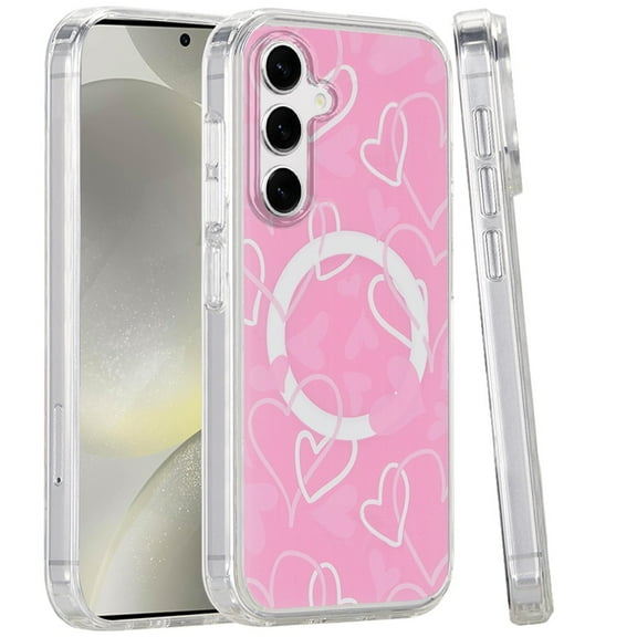 For Samsung Galaxy S25  /S25 Plus /S24  Plus Cute Fashion Pattern Design, Durable Shockproof Slim TPU Hard Back, MagSafe Compatible Cover, XPM Phone Case [Hearts Pink]