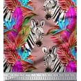 thumbnail image 1 of Soimoi Pink Modal Satin Fabric Tropical Leaves & Wild Animal Print Fabric by The Yard 42 Inch Wide, 1 of 1