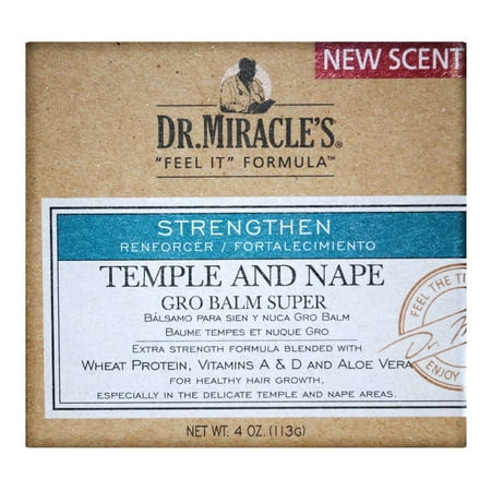 Temple and Nape Gro Balm - For Healthy Hair Growth, Contains Wheat Protein, Aloe, vitamin A, Vitamin D, Strengthens, Promotes Growth, 4 oz Dr. Miracle's - Pack of