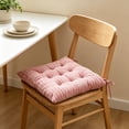 thumbnail image 4 of Thick Striped Corduroy Square Seat Cushion with Fixed Ties 38x38cm Office Dining Window Futon Chair Pad,Pink, 4 of 6