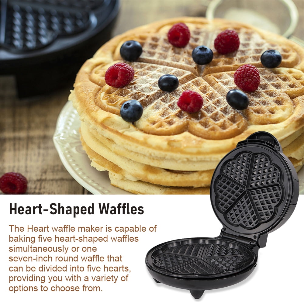1000W Waffle Maker 5 Heart-Shaped Waffles Electric Waffler Griddle Iron
