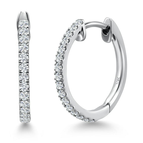 Gem Stone King 1/4 Cttw Solid 10K White Gold Lab Grown Round Cut Diamond Hoop Earrings | Gold Earrings for Women | G-H Color | VS-SI Clarity | 18MM = 0.70 inch