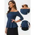 thumbnail image 2 of Blusa de manga 3/4 transparente con hombros descubiertos y encaje floral Allegra K Azul Oscuro S, 2 of 5