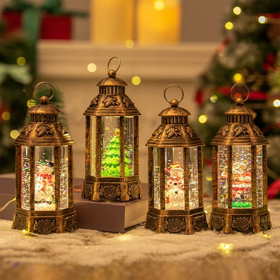 Christmas Lantern Decor Christmas Night Light Christmas Snow Globe Set Battery Operated Desk Lamp Lighted Glitter Water Globe Lanterns Christmas Party Supplies Home Decor 50ml