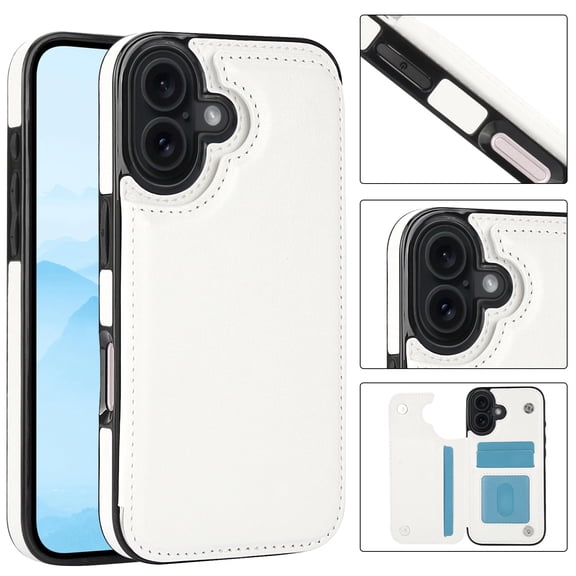 for iPhone 17 Wallet Case with Card Holder, PU Leather Kickstand Card Slots Case, Double Magnetic Clasp and Durable Shockproof Cover,Black/Pink/Blue
