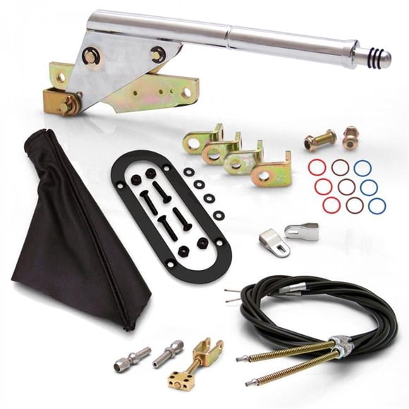 Floor Mount E-Brake Handle Black Boot, Black Ring & Cable Kit for Ford Clevis