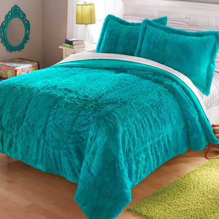 Your Zone Long Fur Bedding Comforter Set Walmart Com