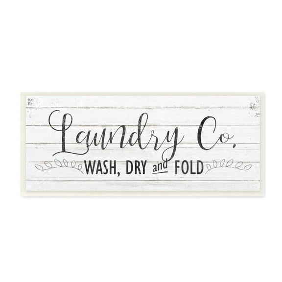 The Stupell Home Decor Collection Laundry Co. Wash Dry and Fold Black and White Planked Look Wall Plaque Art