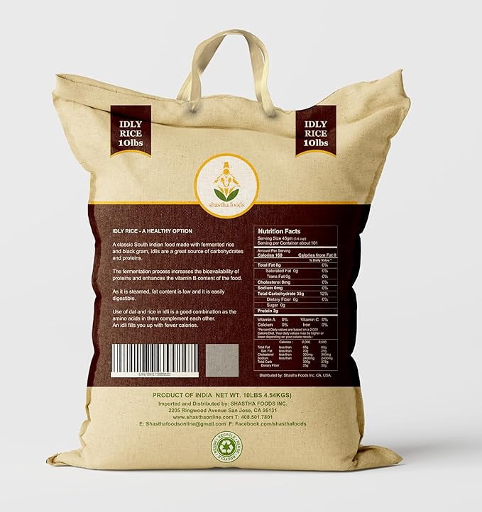 Shastha Idli Rice Whole Grain, 10 lbs, pack of 1