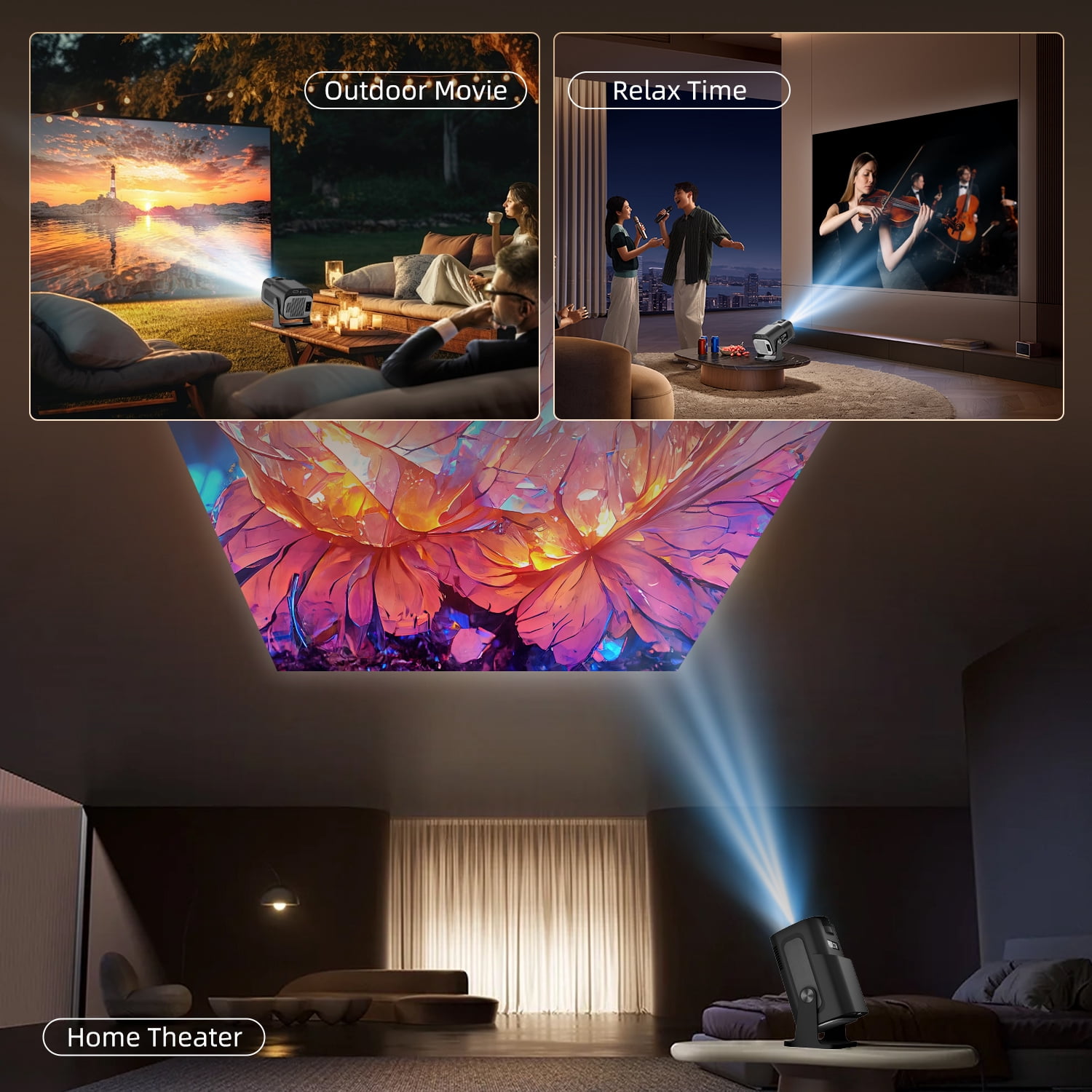 Salange Mini Projector with Wifi 6 and Bluetooth, 1080P Full HD with 4K Supported,Auto Keystone for Home Theater & Camping,Black