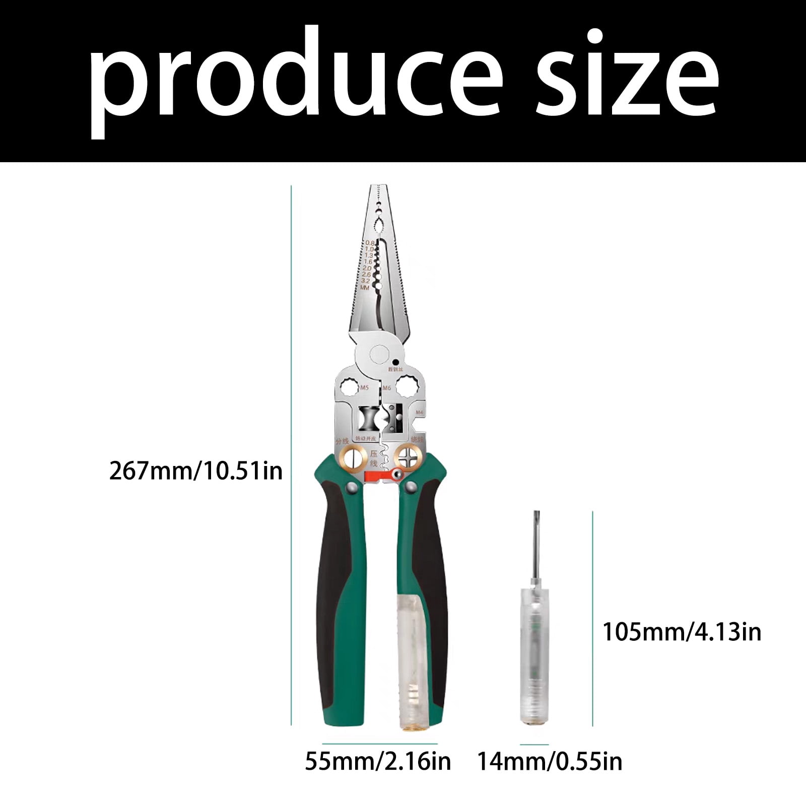 Voltages Sensing Wire Stripper Crimper Cutter Tool Professional Steel Blade AntiSlip Handle For Electricians