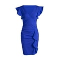 thumbnail image 4 of Women Sexy Peplum Bodycon Short Sleeve Bow Club Ruffle Pencil Party Dress, 4 of 7
