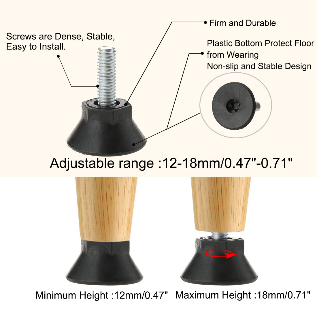 Unique Bargains 12Pcs M6 x 18mm Screw on Furniture Glide Leveling Feet Adjustable