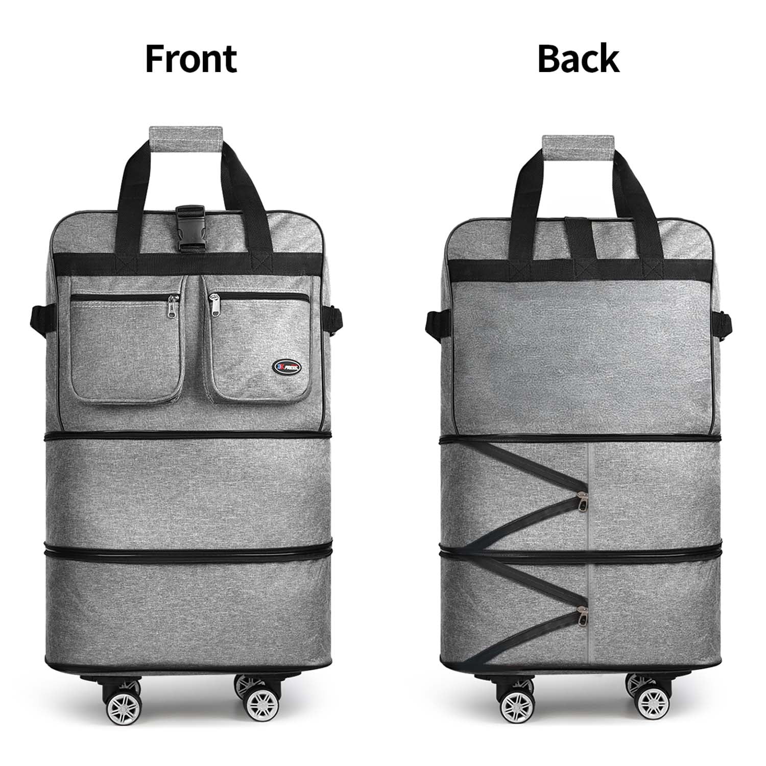36" Expandable Foldable Luggage Bag,Collapsible Suitcases with Wheels,Lightweight Rolling Duffle Bag for Travel, Moving, Home Storage, Grey, MEX