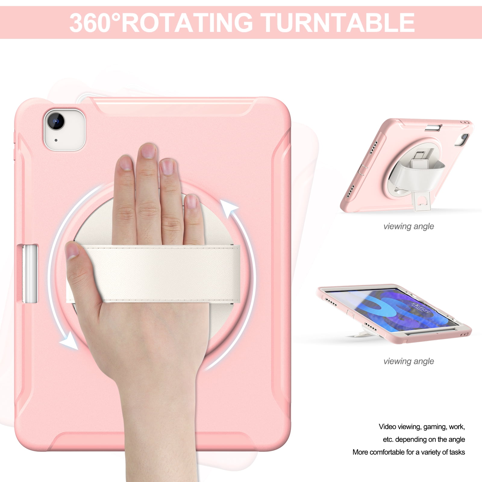 For iPad Air 11 Inch 2026/2025/2024 Case with Pencil Holder, Military Grade Shockproof Kickstand Handle Strap Anti-Scratch Kids Friendly Bumper Tablet Case Cover for Apple iPad Air 11" M4 M3 M2