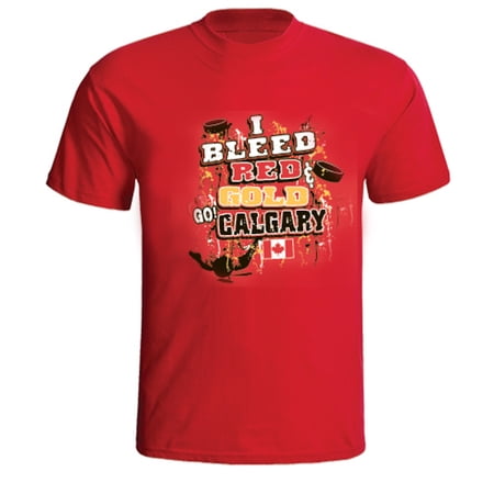calgary hockey "i bleed red & gold - go calgary!" red tshirt