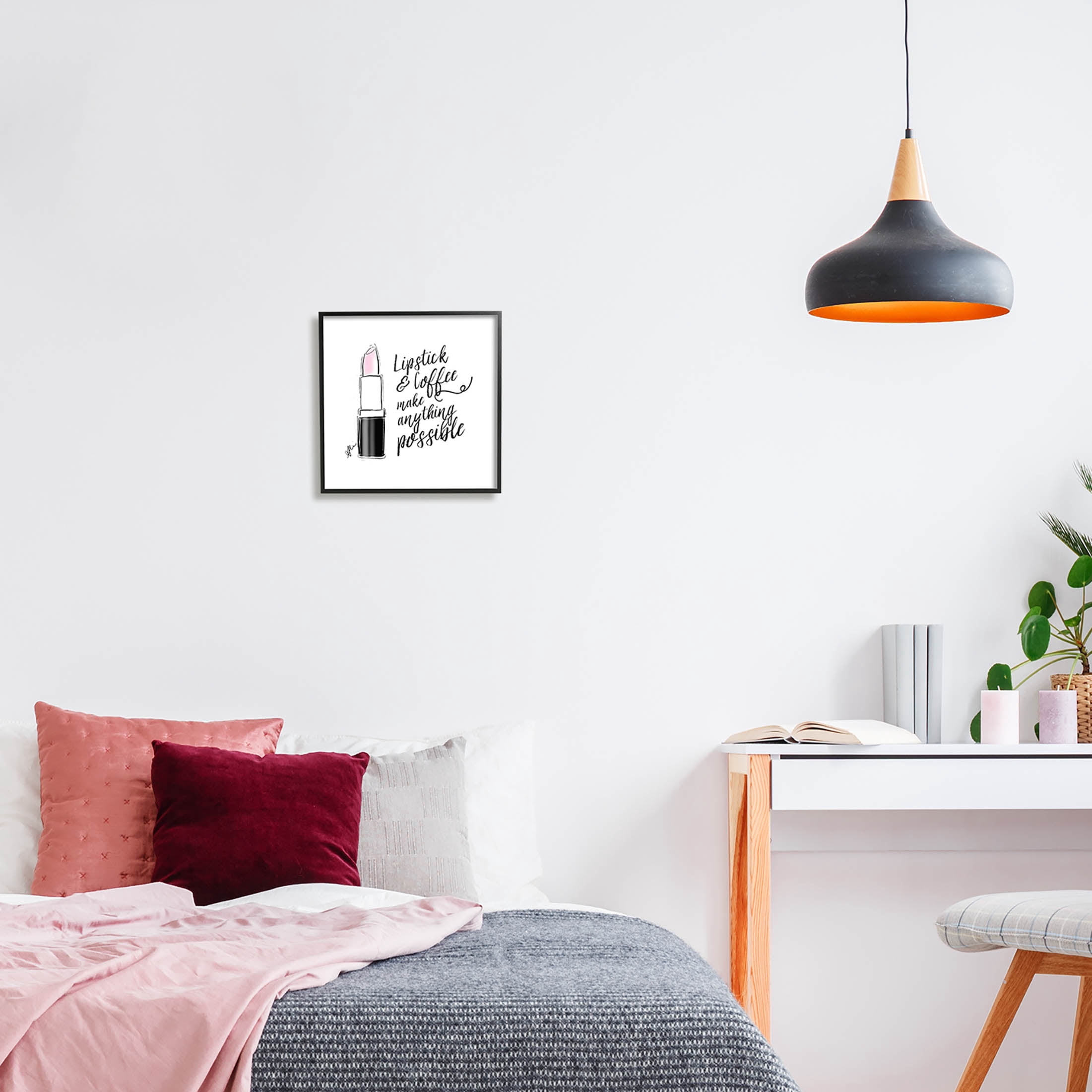 Stupell Industries Lipstick & Coffee Everything Possible Graphic Art Black Framed Art Print Wall Art, Design by Alison Petrie