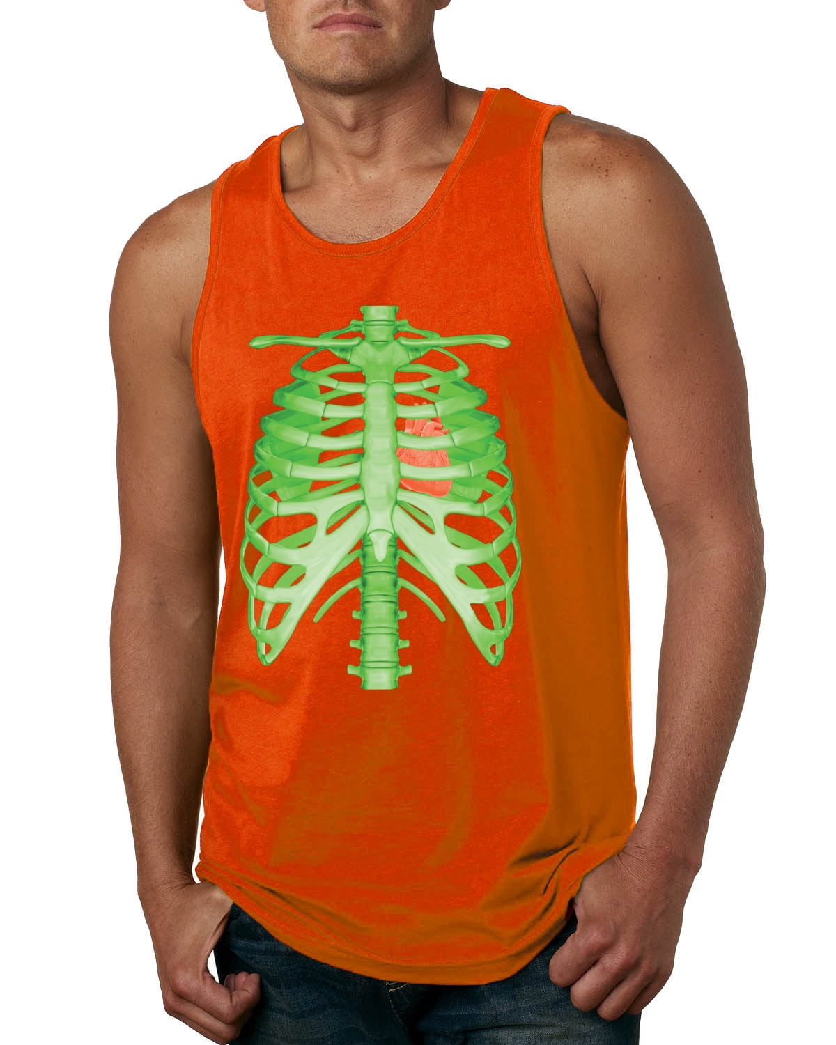 Green Rib Cage Skeleton Halloween Mens Graphic Tank Top Orange Medium Walmart Com