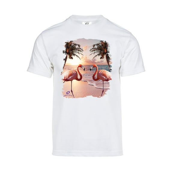 Men's Colorful Flamingo Palm Tree Beach T-Shirt, White M