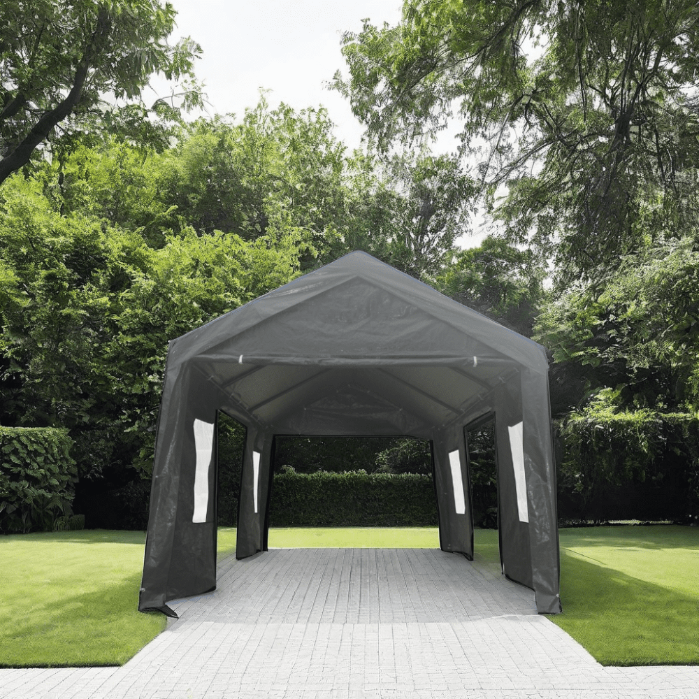 Ataucjin Portable Carport Canopy, 10ftx20ft Heavy Duty Carport Garage, All Weather Carport Canopy With Mesh Windows Door Curtain, Easy Assembly Storage House For Garden