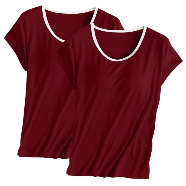 Pijama de manga corta para mujer, 2 piezas, color liso, cuello redondo, manga corta, con copa acolchada, ropa de casa, pijama de manga corta, pijama de modal para mujer.