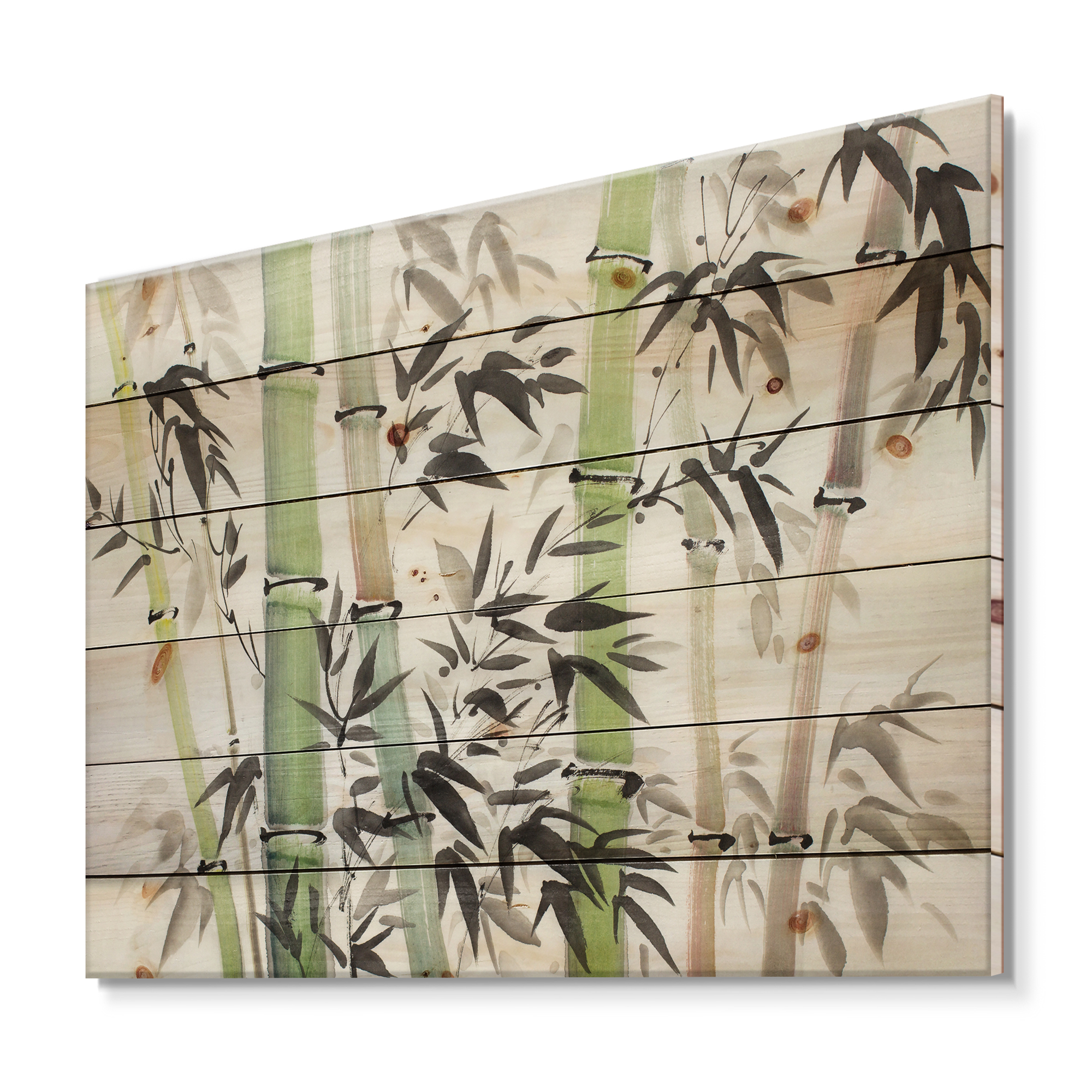 Designart 'The Forest of Bamboo Branches II' Lake House Print on Natural Pine Wood