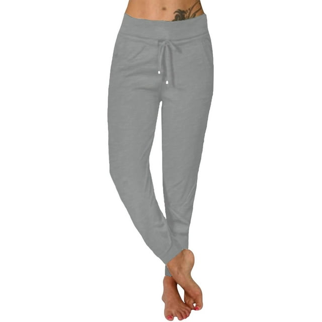 Fashnice Women Jogger Pants Plain Solid Color Sweatpants Elastic Waist Loose Fit Summer Trousers Light Grey 2XL