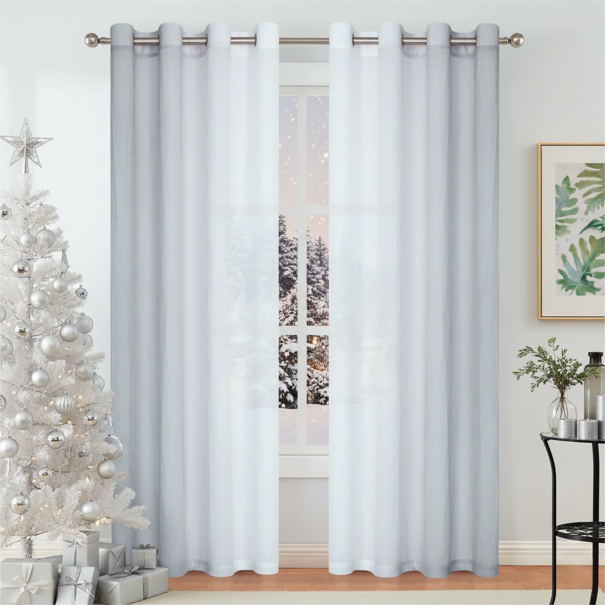 Junvictex Ombre Chiffon Sheer Grey Window Curtain Panels 52"Wx63"L Crinkle Voile for Living Room Bedroom,Grommet,2 Panels