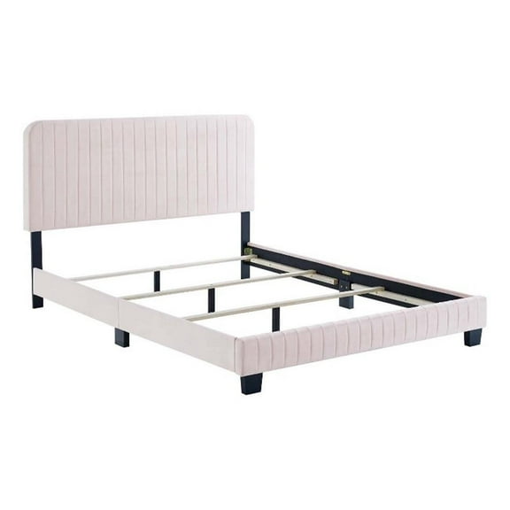 Pemberly Row Channel Tufted Performance Velvet Full Bed in Pink