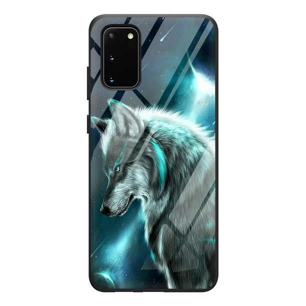 One Wolf Popular Pattern Anti-fall Tempered Glass Surface Phone Case For Samsung S23ULTRA/S23+/S23, S22ULTRA/S22+/S22, S21ULTRA/S21+/S21/S21FE, S20ULTRA/S20+/S20/