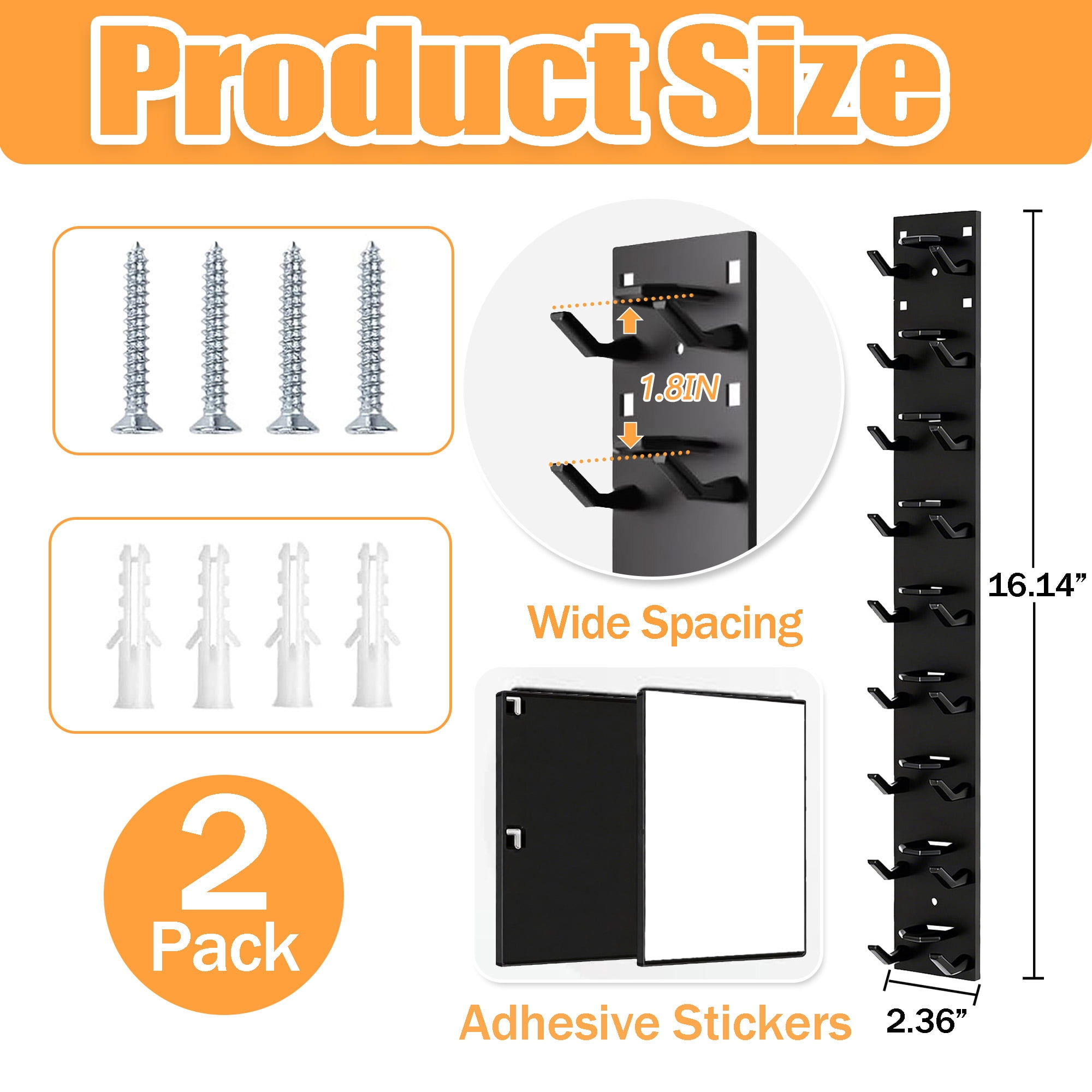 2 Pack Hat Organizer, Hat Rack for Baseball Caps, Multilayer Hat Storage Display Holder, Strong Adhesive Hat Storage Rack for Wall, Hat Rack Hold up to 18 Hats for Closet Door and Bedroom (Black)