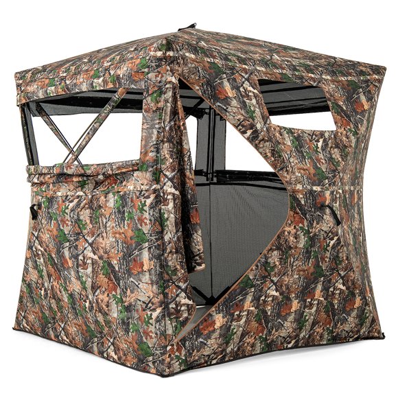 Gymax Store de Chasse Camouflage pour 3-4 Personnes avec Portée d'Observation de 270° Sac de Transport