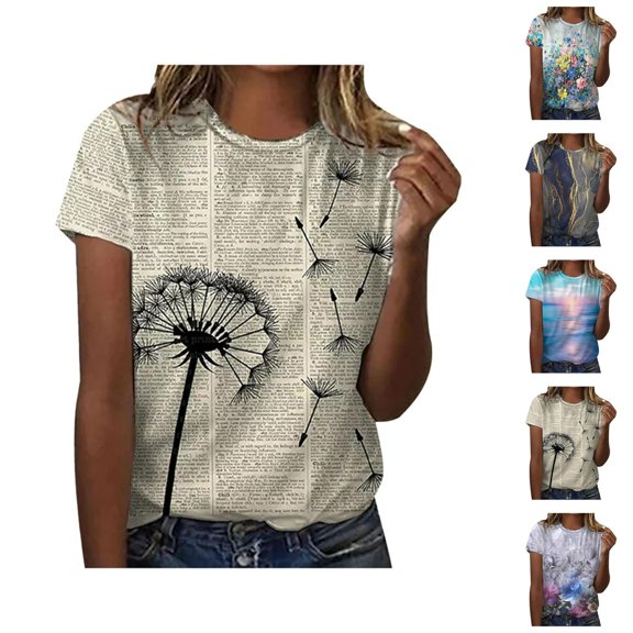 Graphic Tees for Women 2026 Summer Casual Short Sleeve Crewneck Aesthetic T Shirts