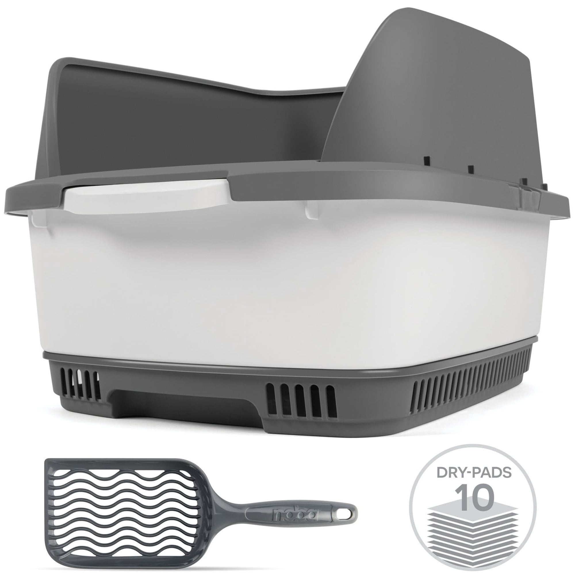 Cateco: Odor Eliminating Cat Litter Box Kit - Gray - Scooper & 10 Dry Pads, Pet Waste Maintenance Set, Advanced Aeration Prevents Bacterial Growth